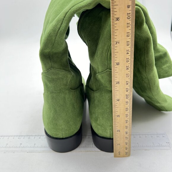 Green Almond Toe Knee High Boots with Partial Zipper Stretchy Dressy Long Boot - Picture 5 of 7